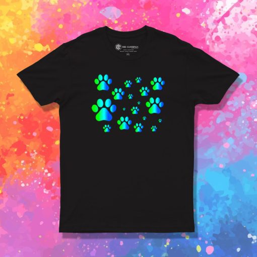 Blue Green Ombre Pawprint Pattern T Shirt