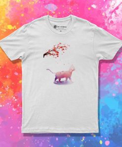 Pink Watercolor Cat Sakura Tree T Shirt