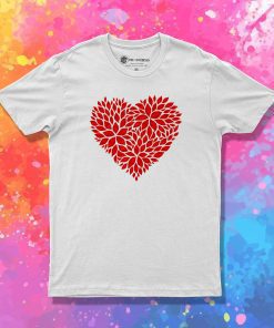 Red Floral Pattern Heart T Shirt
