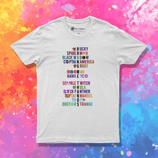 The Avengers Characters Name White T Shirt