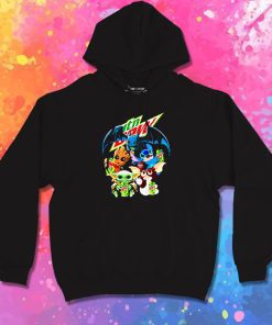 Baby Yoda Groot Stitch Toothless hugging Mtn Dew Hoodie