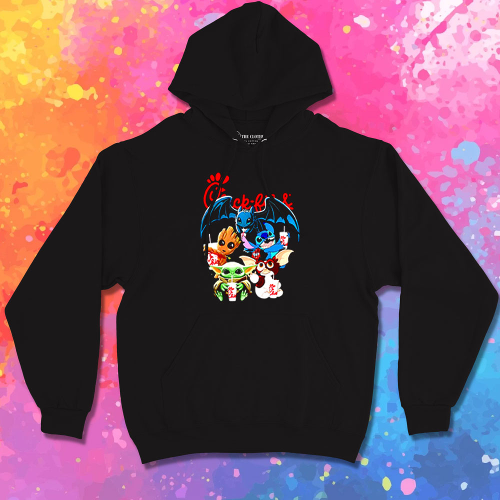 Chick Fil A Baby Yoda Baby Groot and Toothless Stitch Gizmo Hoodie
