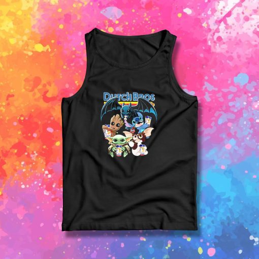 Dutch Bros Coffee Baby Yoda Groot Stitch Toothless and Gizmo Tank Top