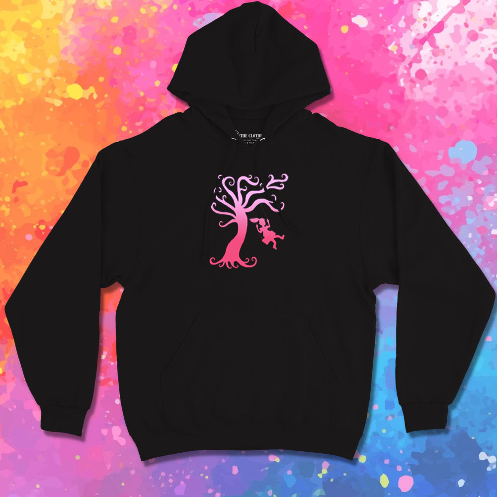Pink Girly Tree Swing Silhouette Hoodie