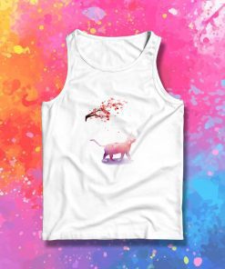 Pink Watercolor Cat Sakura Tree Tank Top