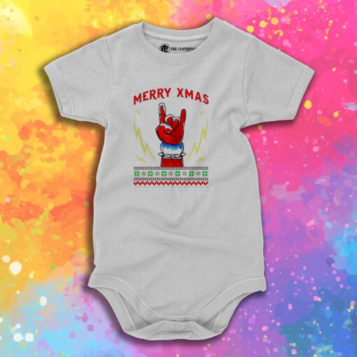 Santa Metal Fist Merry XMas Christmas Baby Onesie.jpeg